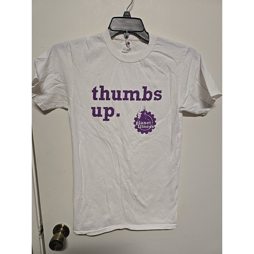 Planet Fitness Activewear Shirt Adult Small White Thumbs Up Logo Unisex